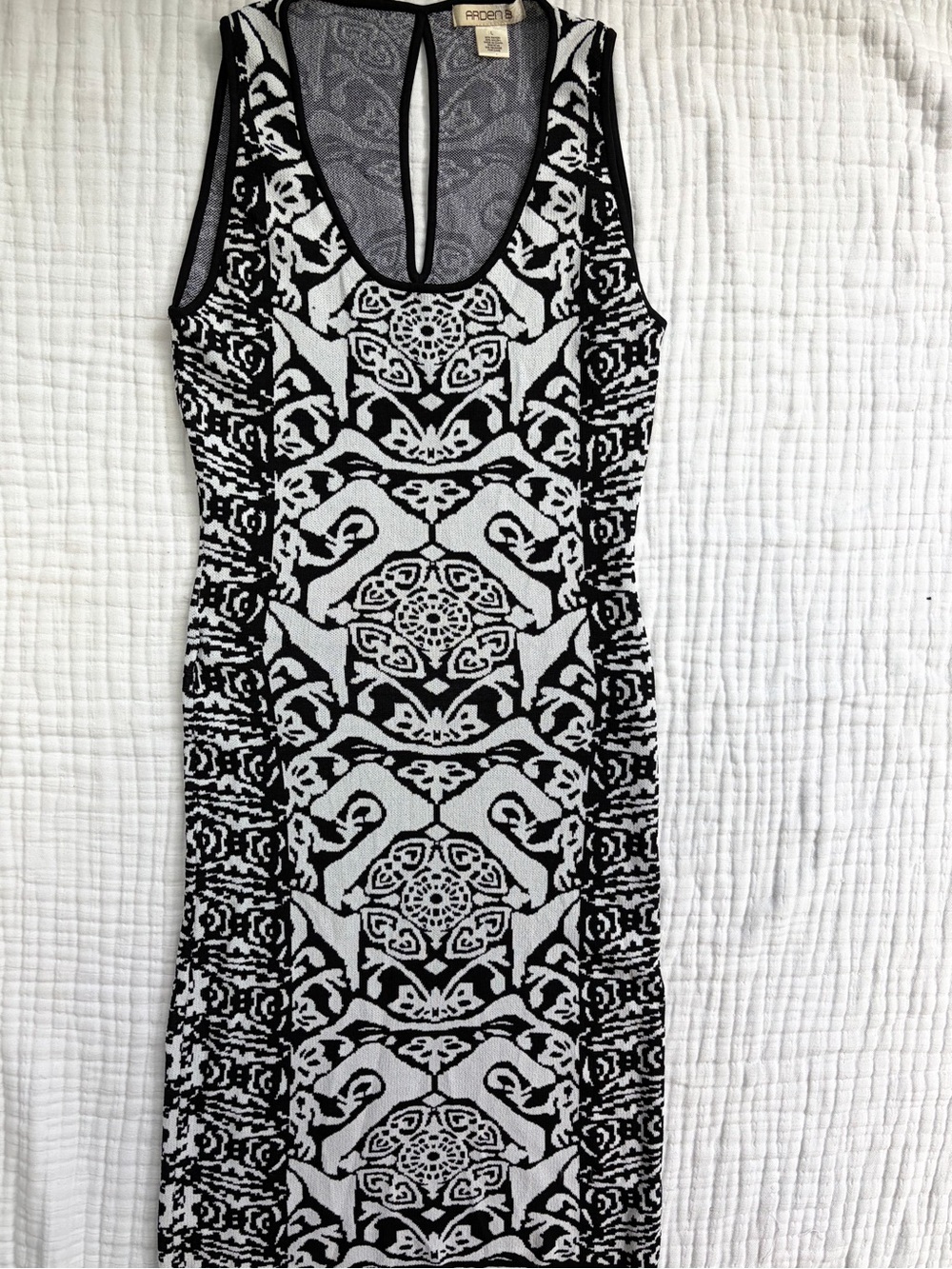 Arden B Black White Jacquard Knit Bodycon Midi Dress Sleeveless L